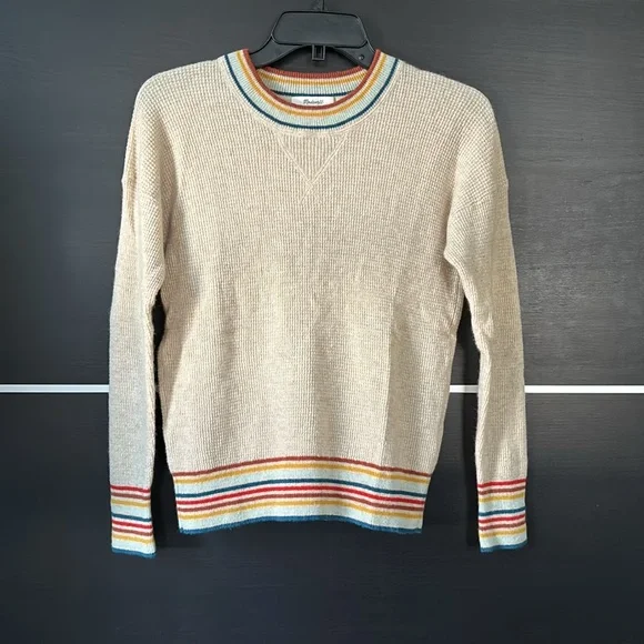 Madewell Rainbow Trim Tan Cashmere Waffle Sweatshirt Sweater - Picture 4 of 12